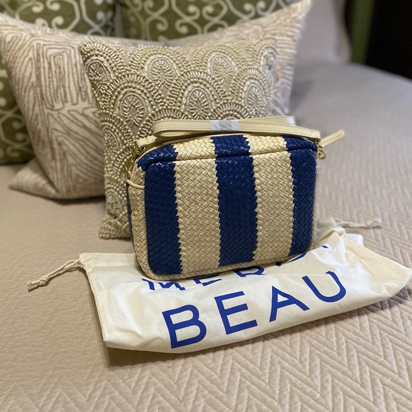 Clare V Woven Racing Stripe Marisol in Indigo & Cream - Picture 9 of 10